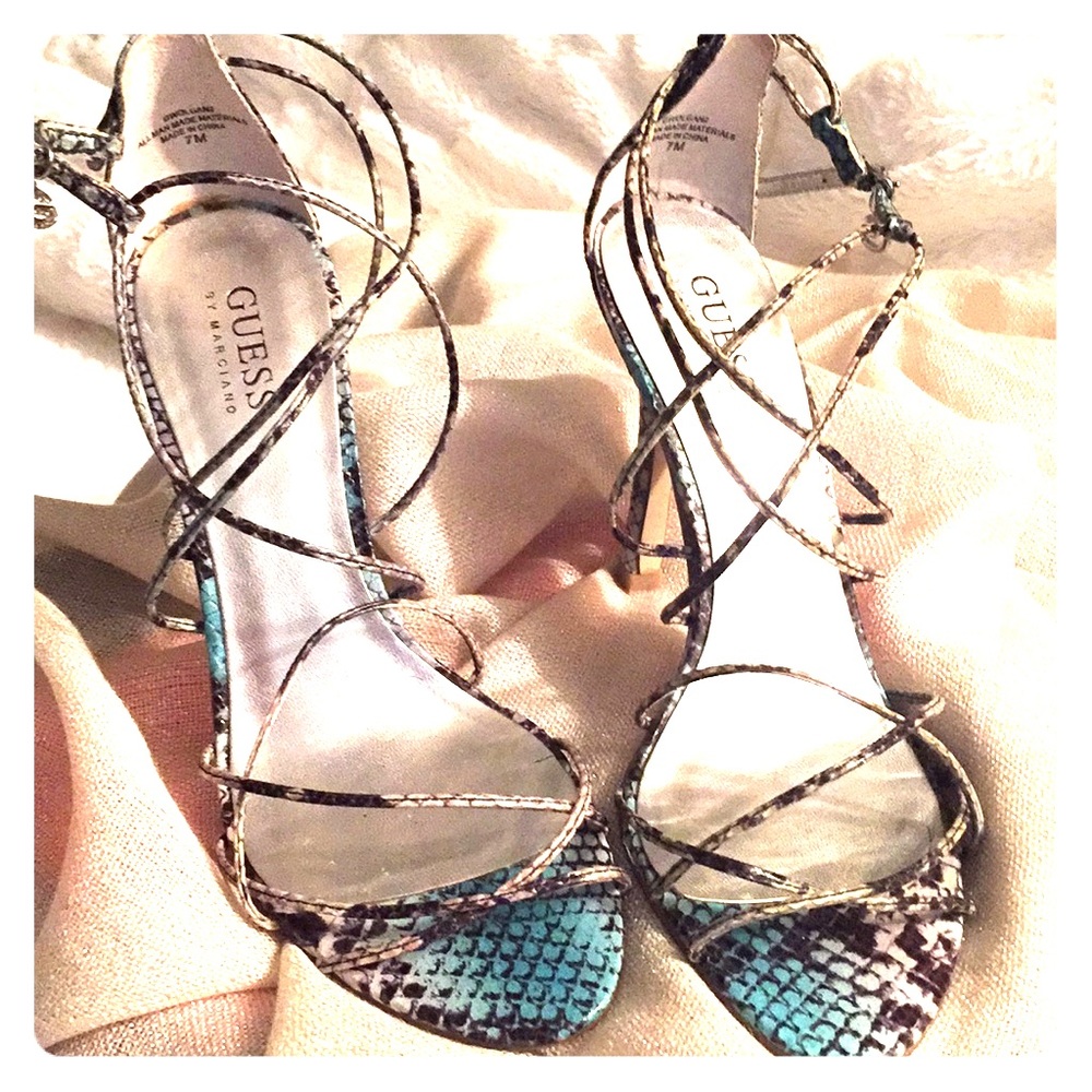 Guess by Marciano Teal/Black/Gray Snakeskin Pumps